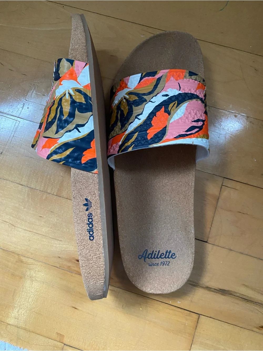 Adidas Adilette Floral Slide Sandal - Pink & Orange Print good condition mens 13